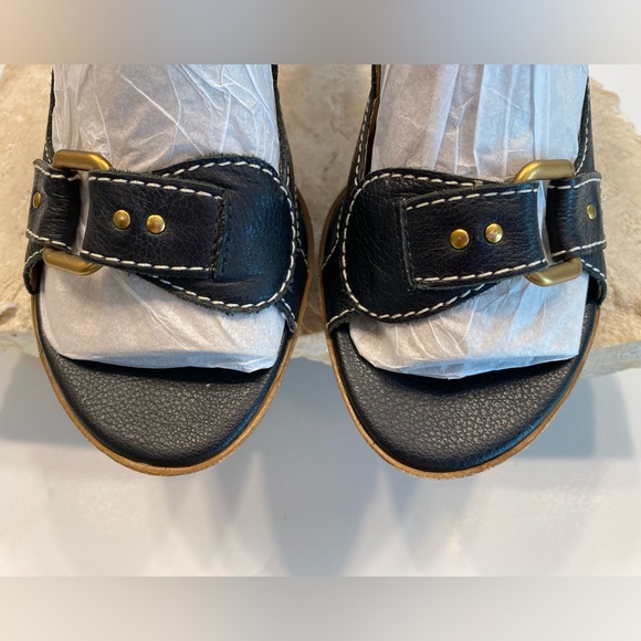 Franco Sarto Slingback Peep Toe Black Pebble grain Leather Platform Heels Sz 9.5 - Picture 2 of 10